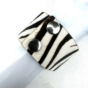 Zebra calf hair silver cross wide snap bracelet thumbnail 4