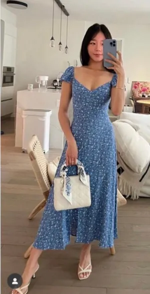 Reformation Baxley Floral Midi Dress Blue Size 4 thumbnail 1