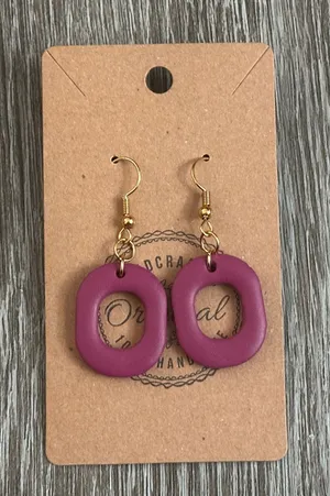 NWT Plum Polymer Clay Dangle Pierced Earrings Handmade thumbnail 1