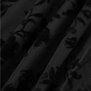 Rihoas Black Floral Flocked Mesh Slit Maxi Dress thumbnail 8