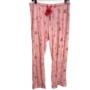 PJ Salvage Long Sleeve Pajama Set M Pink Western Cowboy Horseshoe Cowgirl Cactus thumbnail 4