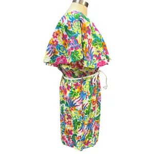 True Destinations XL One Shoulder Floral Ruffle Romper Multi Color Cotton Boho thumbnail 4