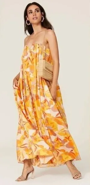 Acler Haslam Maxi Strapless Size 8 Orange/Pink Miami travel golden print thumbnail 1