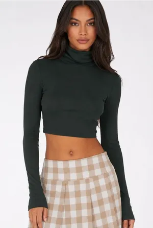 Aritzia Sunday Best Freshman Cropped Turtleneck Green Ribbed Top S thumbnail 1