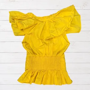 Ramy Brook Emilia Yellow Peplum Ruffle Flutter Sleeve Top XS thumbnail 3