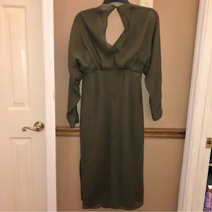 ASOS Design Long Sleeve V‎ Neck Faux Wrap MIDI Dress Olive Green 4 thumbnail 2