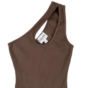 SNDYS Layana Brown One Shoulder Ribbed Cutout Sleeveless Romper Shorts Size XS thumbnail 4