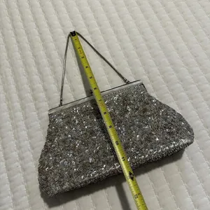 Women’s Beaded Bead Sequin Hand Bag Evening Purse Silver Tone - Needs TLC thumbnail 5