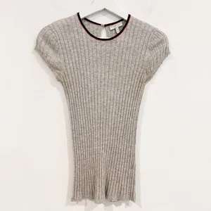 Joie‎ Filana Sweater Size S Gray Wool Ribbed Knit Scalloped Short Sleeve Office thumbnail 2