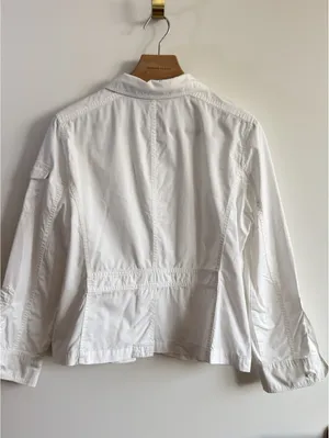 L.L.Bean White Cotton Utility Safari Field Jacket 4 Pocket Button Womens thumbnail 3