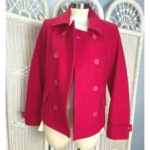 Vintage 90s Old Navy Bright Pink Wool Blend Peacoat Women's S Double Breasted thumbnail 3