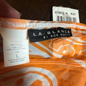 La‎ Blanca Orange Paisley Mesh Sarong Swim Cover Up Skirt W-31981C5 Large thumbnail 4