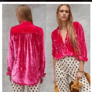 Pilcro Mara‎ Pink Velvet Button Front Pants Petite 2 Boho Wide Leg Anthropologie thumbnail 6