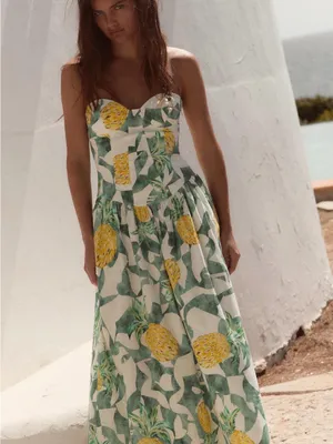 Zara Strapless Fruit Print Maxi Dress - Green & Yellow thumbnail 3