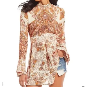 FREE PEOPLE Lady Luck Bell Sleeve Print Tunic or Mini Dress In Ivory Size XS thumbnail 2