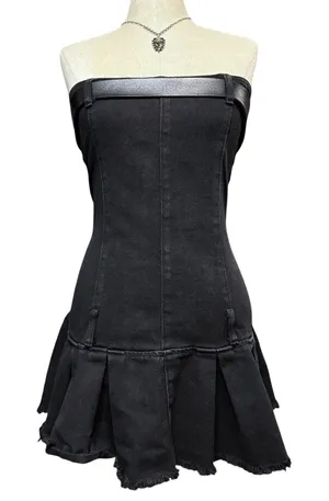 Edikted L B Mine Double Belted Denim Mini Dress Black Grunge Goth Y2K Edgy EGirl thumbnail 1