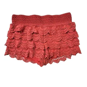 American Rag Women's Red Crochet Lace Ruffle Shorts Size L‎ - flawed thumbnail 2