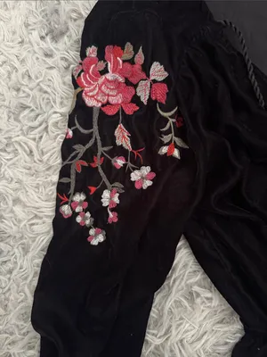 a.n.a Black Velvet Long Sleeve Dress with Pink Floral Embroidery (XS) thumbnail 4