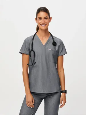 FIGS Catarina One-Pocket Scrub and Livingston Basic Scrub Pants set in Graphite thumbnail 2