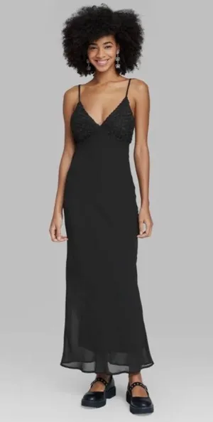 Wild Fable Women's Sleeveless Rosette Cup Maxi Dress - Black thumbnail 1