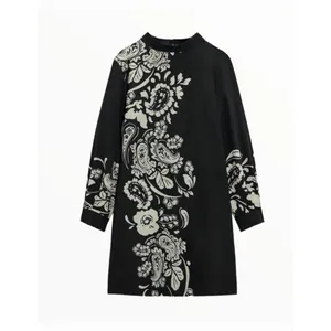Zara Black Floral Paisley High Neck Minimalist Dress Bohemian Summer Gold Button thumbnail 8
