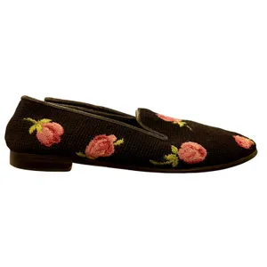 VTG Floral Needlepoint Loafers Rose Tapestry Smoking Slipper Grandmacore 10 thumbnail 3