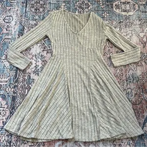 HALARA Ribbed Knit V Neck Long Sleeve Flare Mini Casual Dress NWT Size Small thumbnail 10