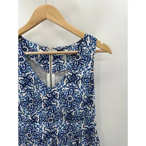 Milly Dress Women 8 Blue White Paisley Print‎ V-Neck Sleeveless Back Zip Mini thumbnail 4