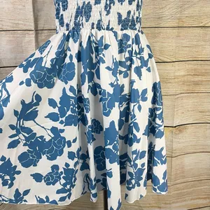 SheIn floral halter shirred waist A-line blue dress womens Size Large thumbnail 8