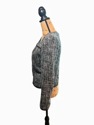 Altar'd State Black & White Tweed Blazer with Faux Leather Accents thumbnail 5