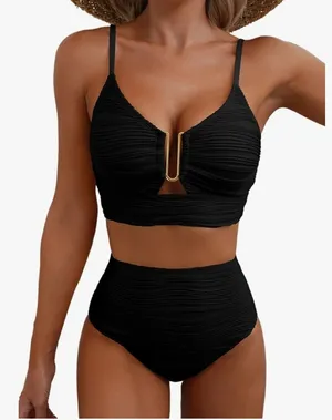 Black High-Waisted Bikini Set Size Large New With Tags thumbnail 1