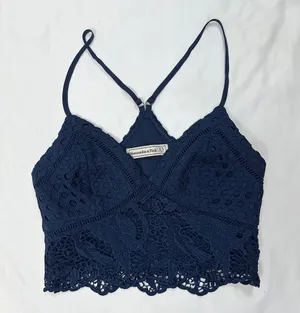 Abercrombie Crochet Lace Racerback Crop Tank - Navy - XS thumbnail 1