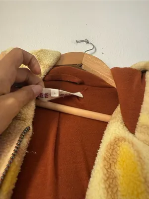 Free People Hooded Sherpa Jacket in Rust and Cream with Yellow Accents thumbnail 7