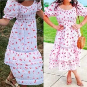 LoveShackFancy X Target Cosette Floral Midi Dress Smocked Cottagecore Lace Pink thumbnail 9