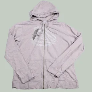 Patagonia Zip Up Hoodie Women XL Tan Bird Graphic Organic Cotton Fleece Jacket thumbnail 1