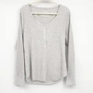 Aerie‎ Womens Gray Ribbed Henley Long Sleeve Casual Loungewear Layering Top XXL thumbnail 3