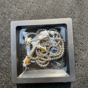 💎🩶 New Crystal Embellished Stainless Steel Two Tone Gold & Silver Edgy Crucifixion Cross Pendant Necklace 🩶💎 thumbnail 11