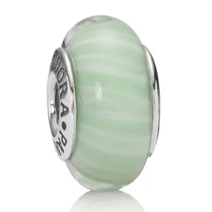 PANDORA Authentic Murano Glass Light Green Candy Stripe Charm thumbnail 1