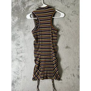 Free People‎ Ribbed Striped Ruched Bodycon Mini Dress XS Boho Y2K Festival thumbnail 6