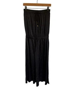 ALEXIS Strapless Silk Black Wide Leg Jumpsuit thumbnail 2