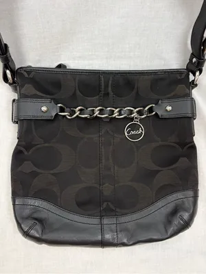 Coach Signature Optic Chain Black Shoulder Bag Purse Duffle thumbnail 2