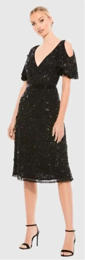 Mac Duggal 4988 Womens Pearl Embellished Drop Shoulder Dress thumbnail 1