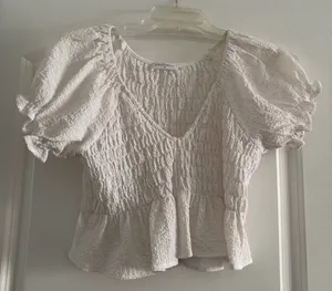 Vestique Cream Smocked Puff Sleeve Blouse thumbnail 1