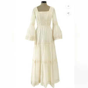 Victor Costa Mexican Wedding Dress Ivory Cotton Gauze & Lace Dress 1970 Size 0 thumbnail 2