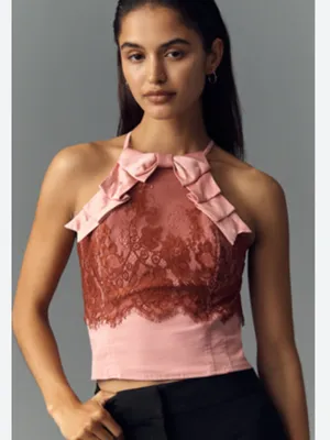 Anthropologie Maeve Pink Lace Bow Tank Top XL New With Tags coquette girly thumbnail 1