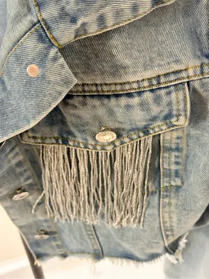 Cropped Fringe Denim Jacket thumbnail 4
