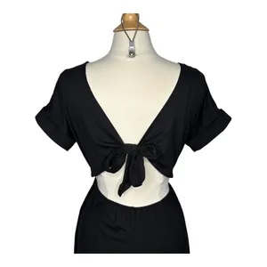 Entro Midi Dress Womens Small Black Open‎ Tie Back Short Sleeve Pockets 6164 thumbnail 12