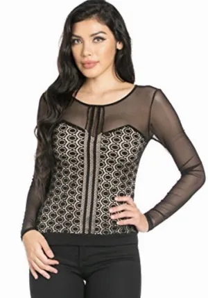 Residents On Sexy Stretch Mesh Long Sleeves Lace Corset Top Black Size Small thumbnail 1