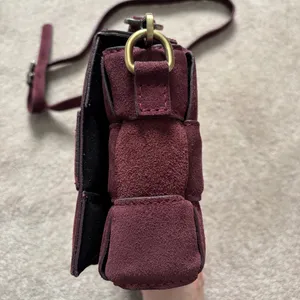 Viola Castellani Genuine Suede Woven Padded Flap Crossbody Bag Dark Purple thumbnail 9