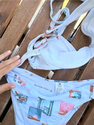 NWT Abercrombie & Fitch Bikini Set - Light Blue Postcard Pattern - M/S thumbnail 9